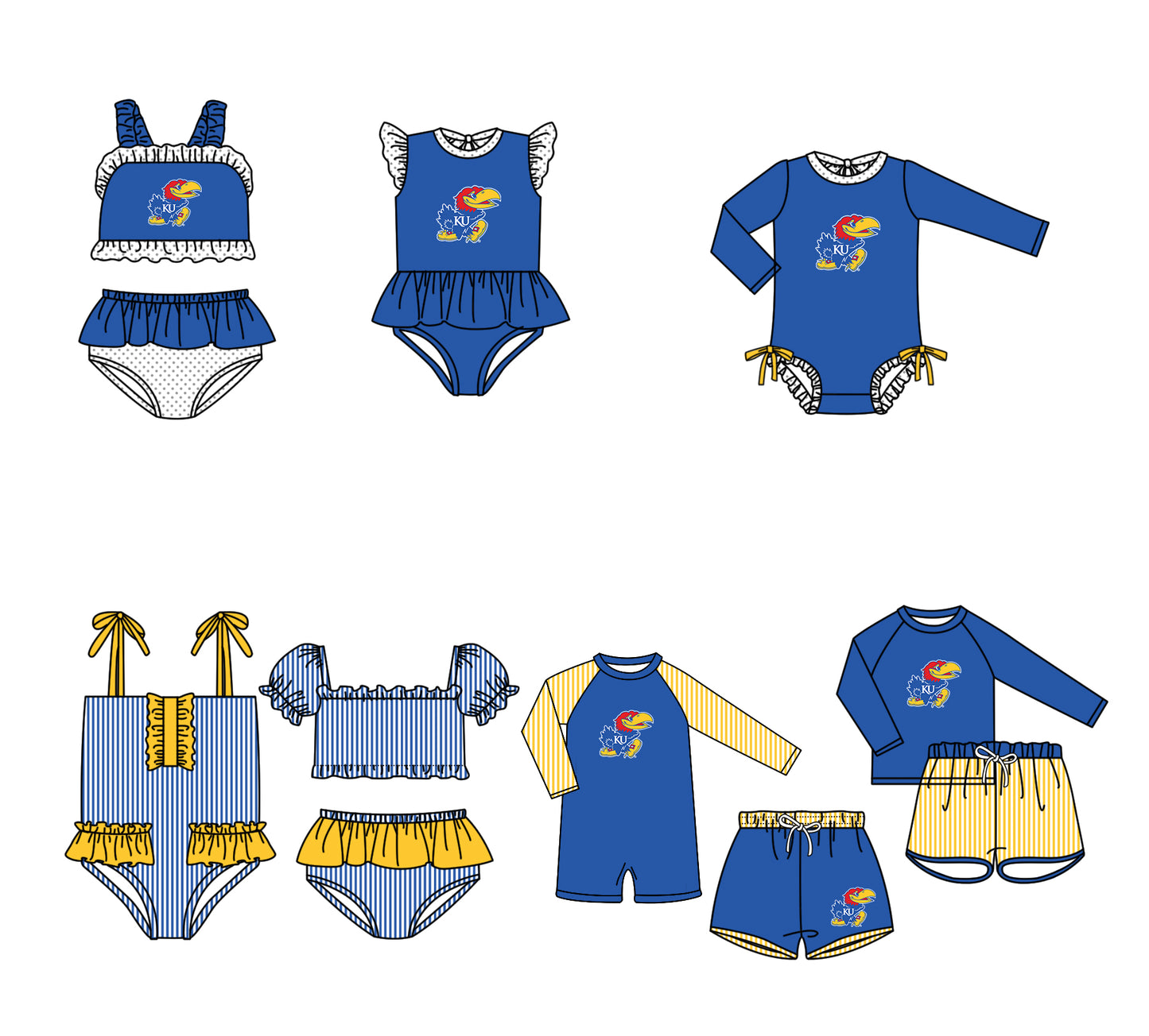 Custom moq 5 mix size milk silk summer teams baby girl boys clothes Blue Two-Piece Swimsuit Set One Piece Swimsuits boy swim trunks