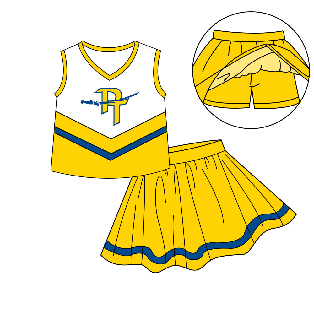 Custom moq 5 mix size milk silk eta 6-8weeks summer teams yellow baby girls clothes team sleeveless skirts shorts sets-25.7.7