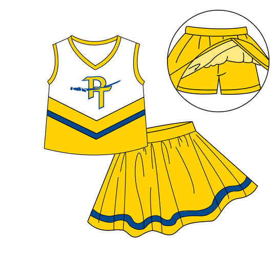 Custom moq 5 mix size milk silk eta 6-8weeks summer teams yellow baby girls clothes team sleeveless skirts shorts sets-25.7.7