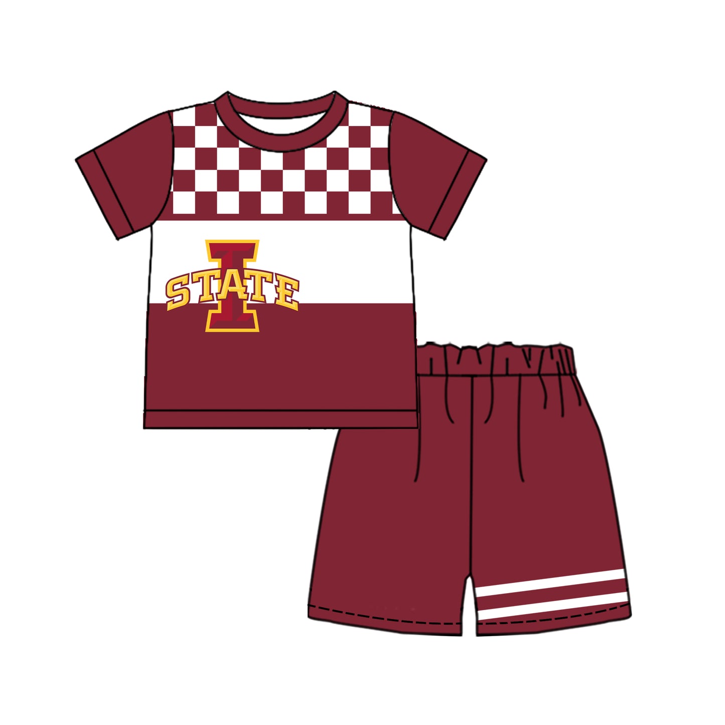 Custom moq 5 mix size milk silk summer teams Baby Boys Casual Plaid Dark Red Short Sleeve Top Shorts Set