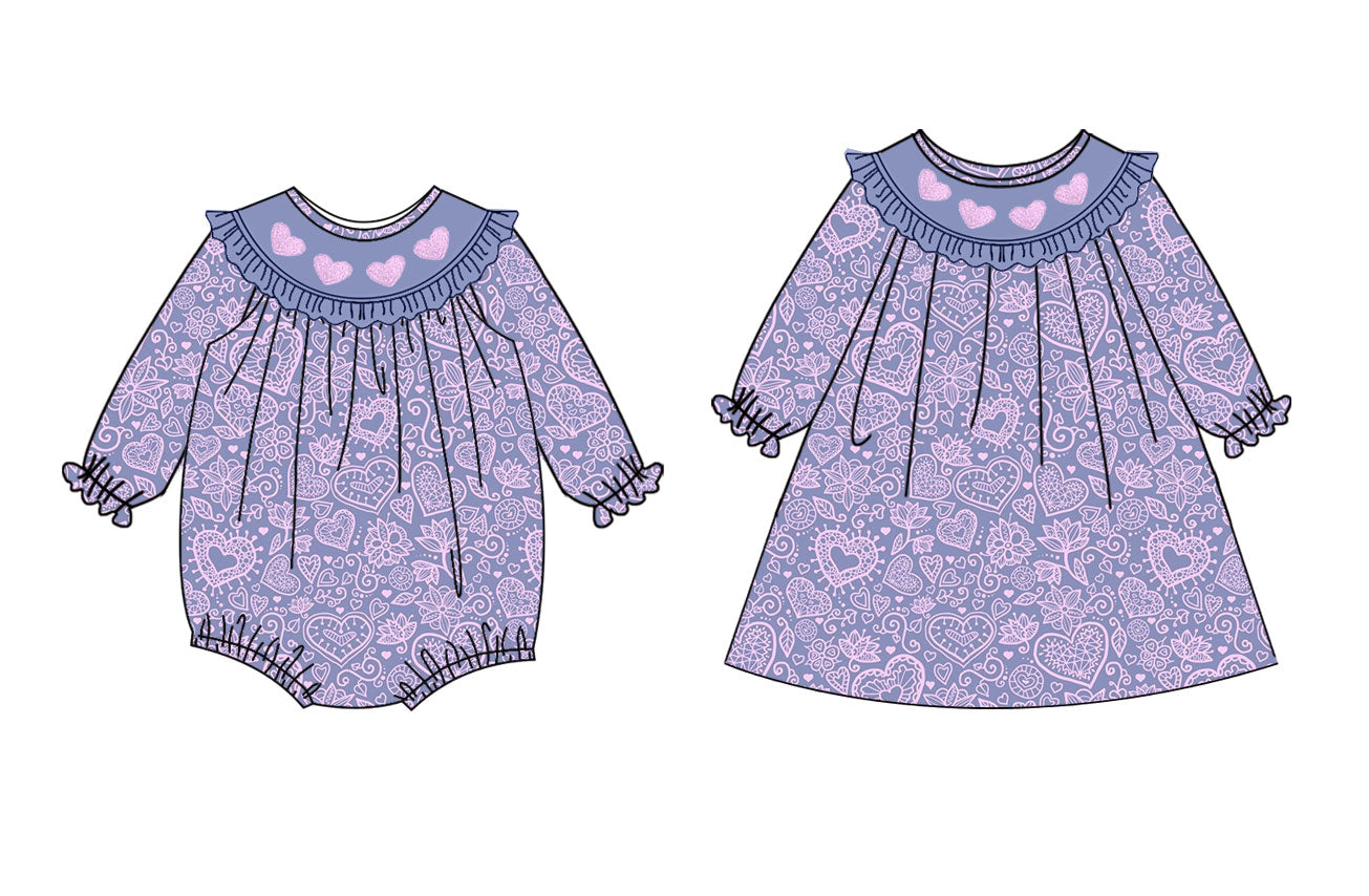 25.10.24 custom each style moq 5 eta 6-8week Sibling Sisters love baby girl long sleeve dress and rompers match family design
