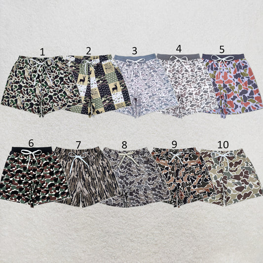 RTS NO MOQ Sibling milk silk Adult Men Camo Print Swim Trunk Shorts Summer Beach Swimwear Bottom