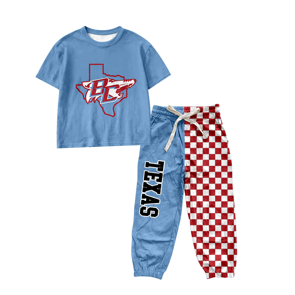 custom moq 5 mix size MSD072905 Baby Kids Short Sleeve Shirt Plaid Patchwork Long Pants Team Casual Clothes Set