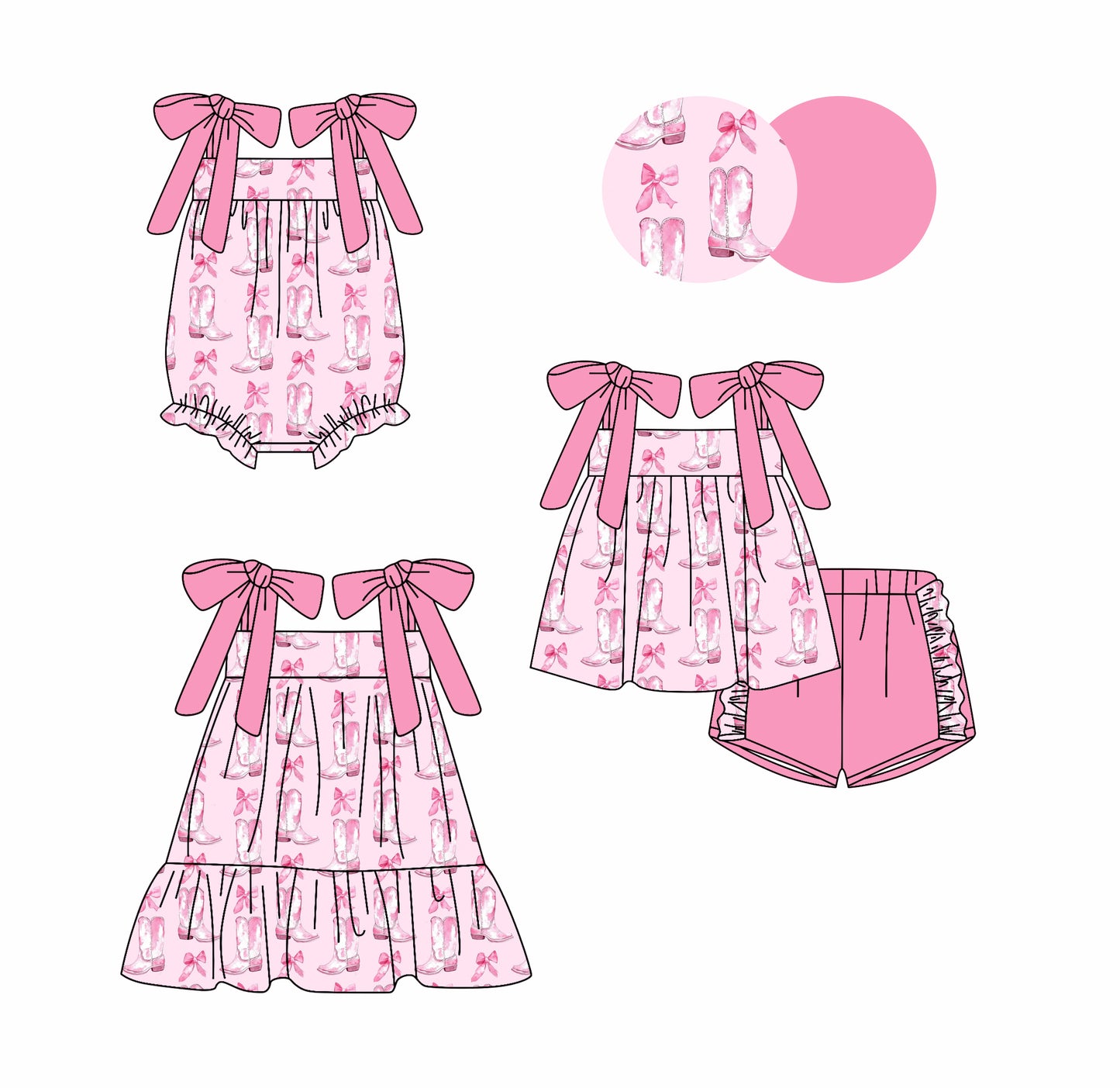 3.1 custom each style moq 5eta 4-6week Sibling Sister boots bow baby girl short sleeve shorts sets and dress and rompers match family design