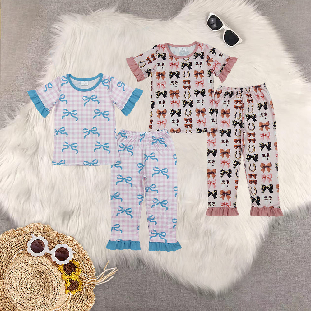 RTS Sibling baby girls clothes bow short Sleeve pants sets