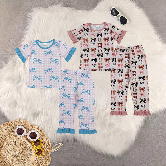 RTS Sibling baby girls clothes bow short Sleeve pants sets