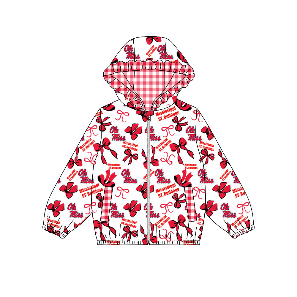 custom moq 5 mix size XFC070903 Baby Girls Fashion Bow Pocket Zipper Team Hoodie Top