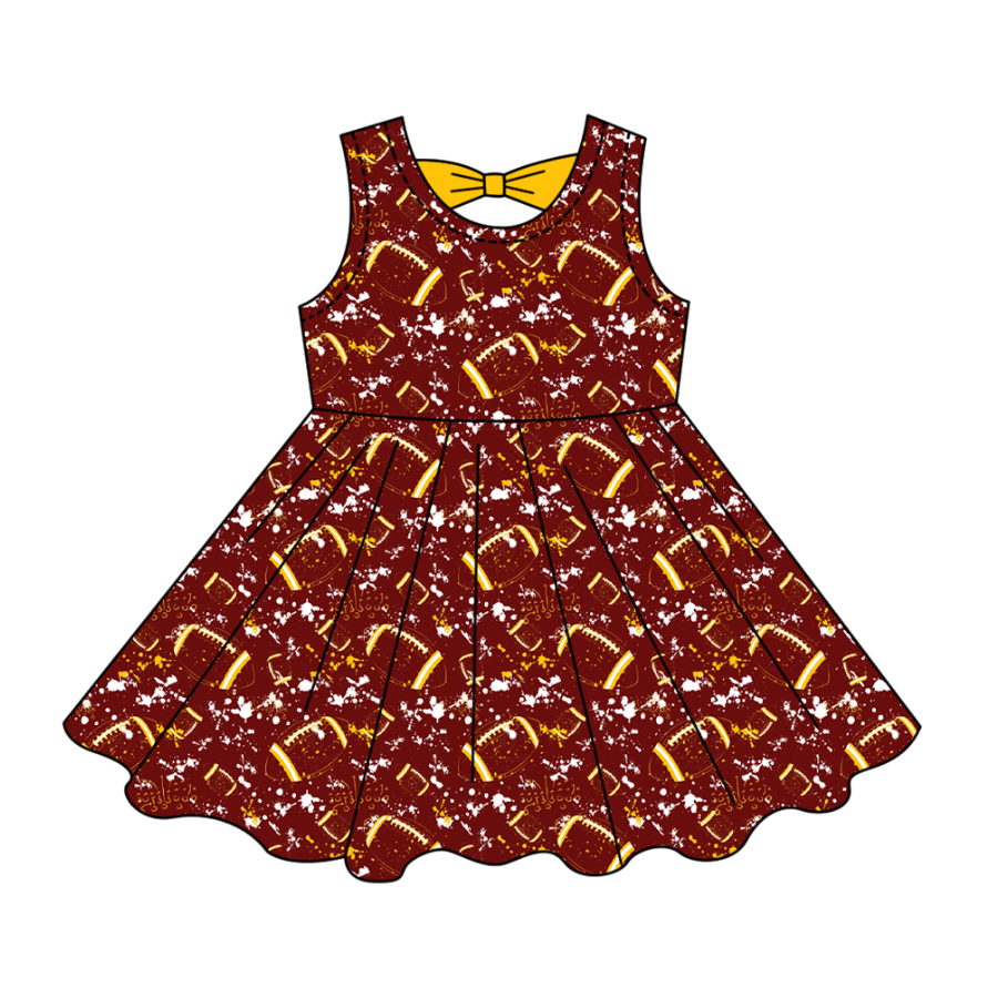 Custom moq 5 mix size milk silk summer teams Baby Girls Football  Sleeveless Bow Back Cutout Knee Length Dresses