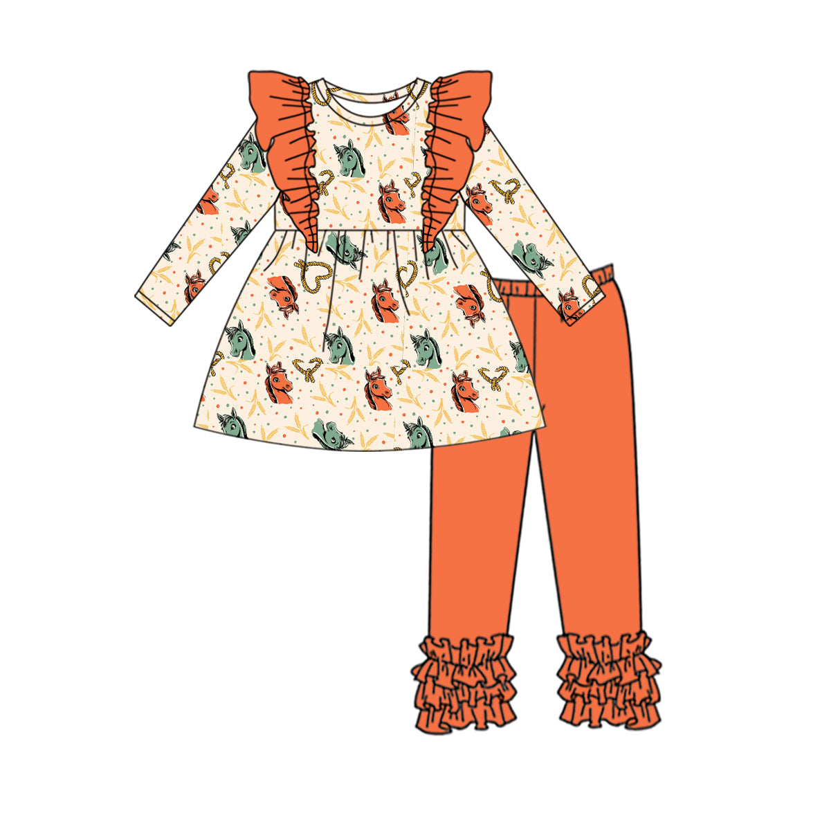 10.10 custom each style moq 5eta 4-6week baby girls clothes orange long sleeve pants sets