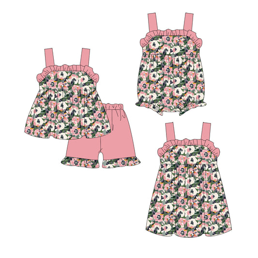 3.24  Custom moq 5 mix size Sibling Baby Girl's Pink Strap Top And Short Set Cute Romper Dress Summer Outfit