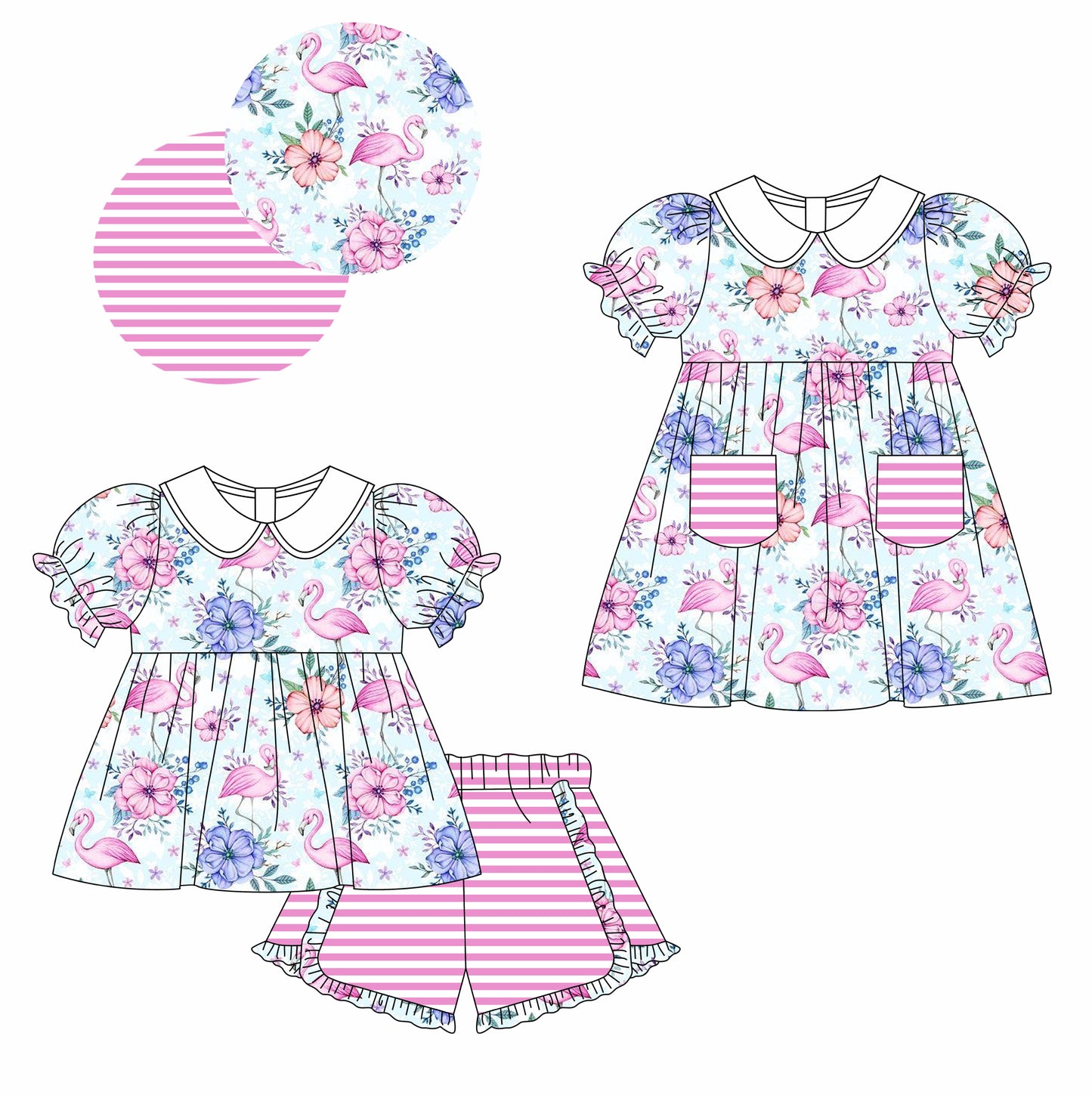 11.16 custom each style moq 5eta 4-6week Sibling Sister floral baby girl short sleeve shorts sets and dresses match design