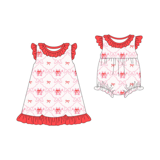 25.12.12 custom each style moq 5 eta 6-8week Sibling Sister crab bow baby short sleeve romper and dress match design
