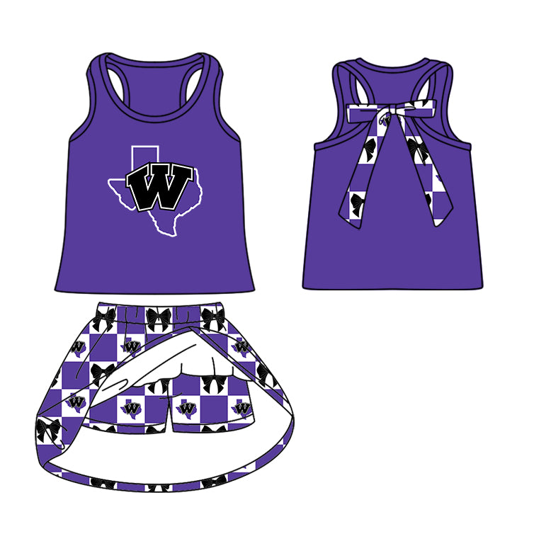 Custom moq 5 mix size milk silk summer teams Baby Girl Purple Sleeveless Top Skirts Set Dress And Shorts Yoga Checked Outfit Boy's Checked Short-Sleeved Polo Shirt And Romper