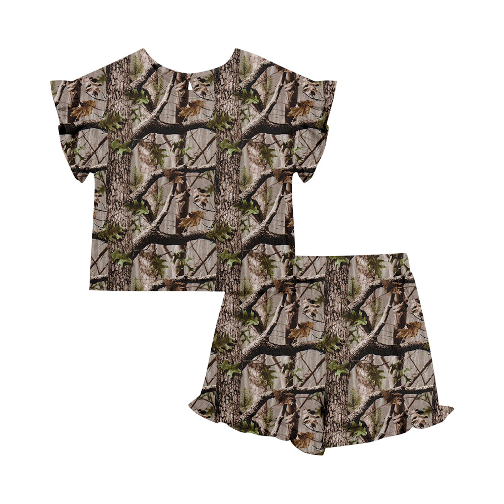 Custom moq 5 mix size Baby Girl's Brown Dead Leaf Camouflage Short-Sleeved Top And Shorts Set Cute Outfit