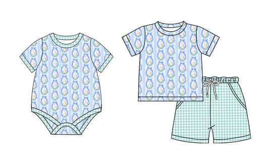 26.1.15 custom each style moq 5 eta 6-8week Sibling Sister easter baby boy short sleeve shorts sets and romper match design
