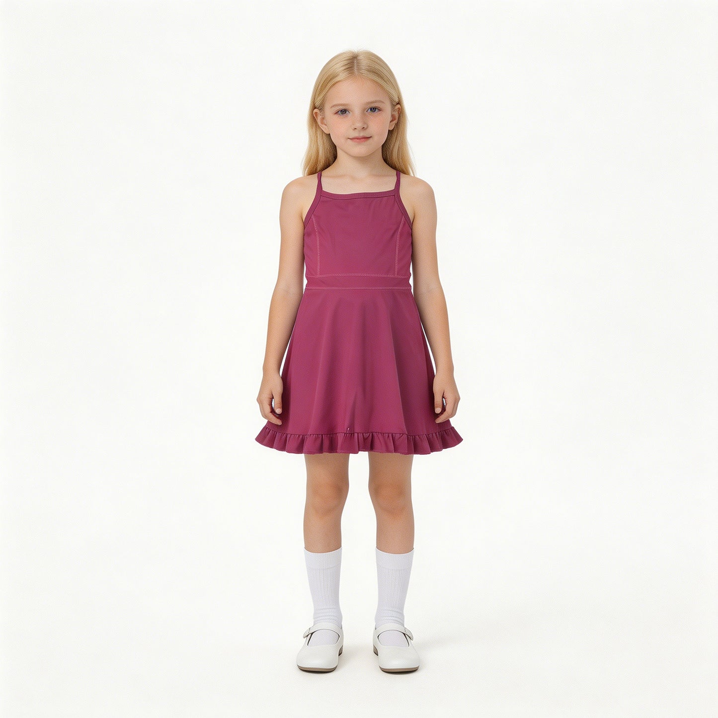 RTS NO MOQ yoga fabric cotton S0778 Baby Girls Wine Red Knit Knee Length Athletic Dress