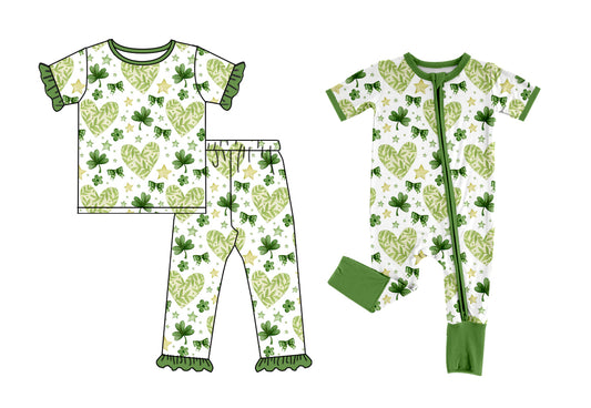 12.7 custom each style moq 5eta 4-6week Sibling Sister bow green baby girls short sleeve sets and rompers match design