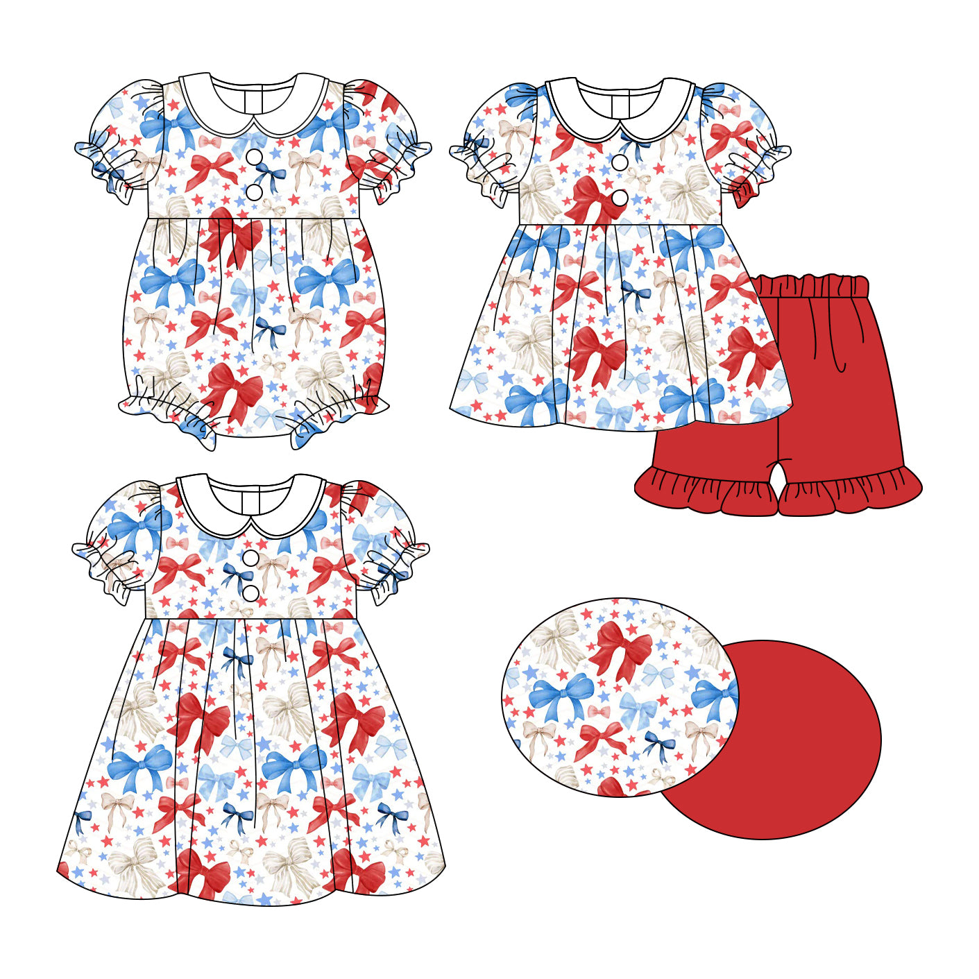 25.11.3 custom each style moq 5 eta 6-8week Sibling Sister star bow baby short sleeve shorts sets and romper and dress match design