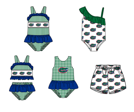 Custom moq 5 mix size milk silk summer teams Baby Girl Green Two-Piece Swimsuit Set One Piece Swimsuits Boys Swim Trunks
