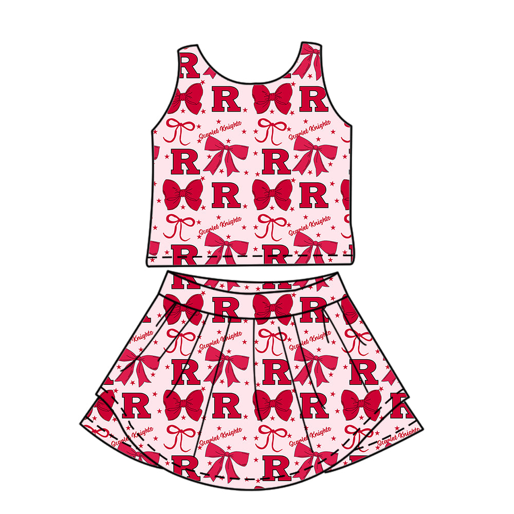 Custom moq 5 mix size milk silk summer teams baby girls clothes team bow red sleeveless skirts sets and dress 1 and dress 2 and dress 3-25.6.27