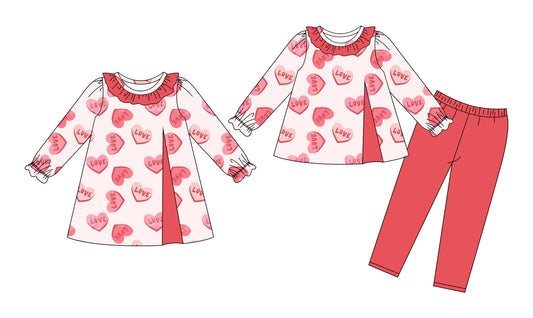 25.9.19 custom each style moq 8 eta 6-8week Sibling Sister love baby girl long sleeve pants sets and dress match family design