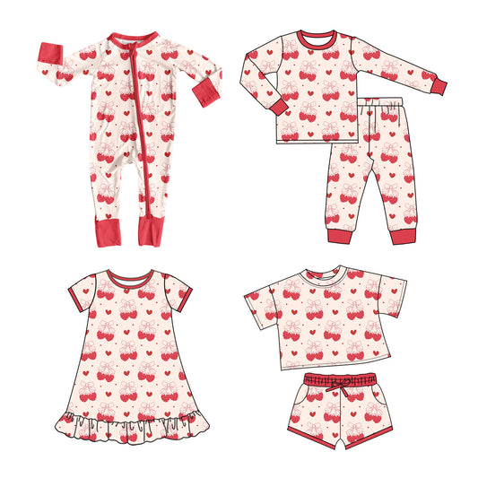 25.10.14 custom each style moq 5 eta 6-8week Sibling Sisters strawberry bow baby girl long sleeve pants sets and shorts sets and dress and rompers match family design