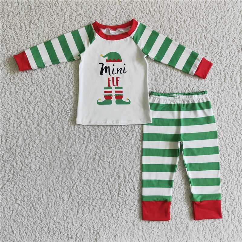 Baby boys Christmas style baby Christmas stockings with printed green stripes Family Series Siblings Set