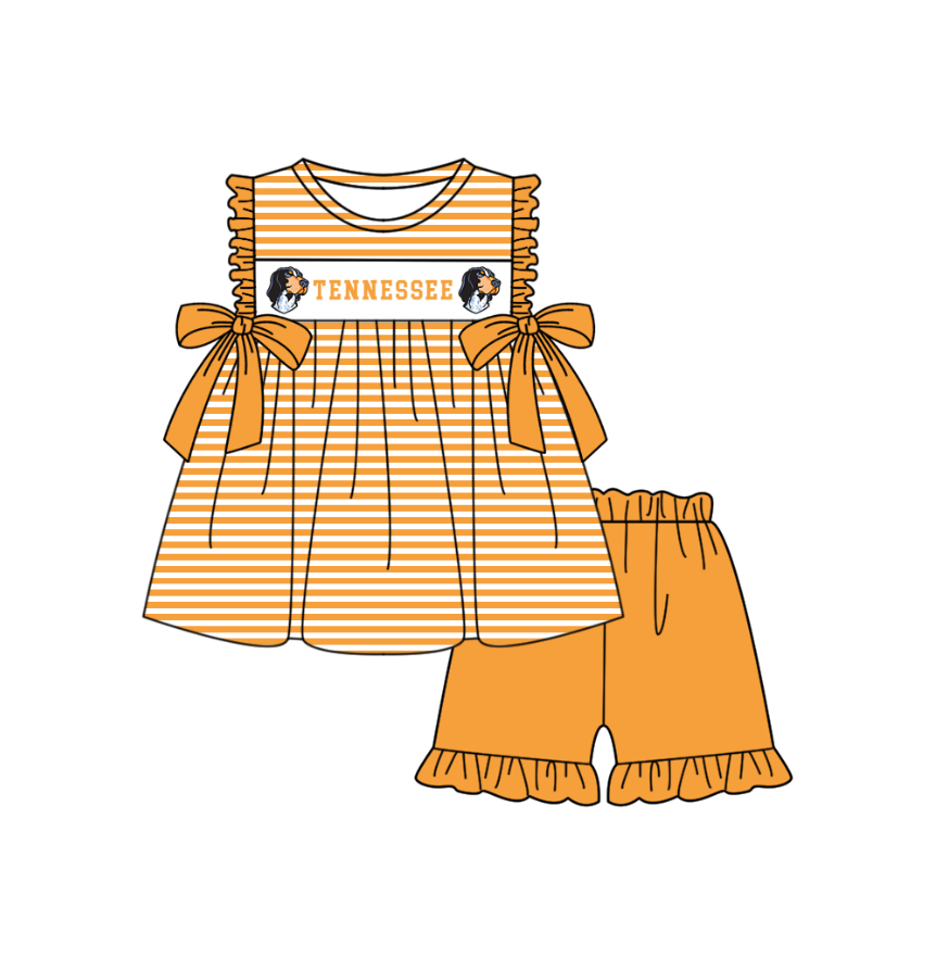 Custom moq 5 mix size milk silk summer teams baby girl boys clothes orange short sleeve shorts sets 2 and brief sets and dress and rompers 2 series