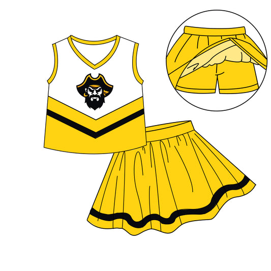 Custom moq 5 mix size milk silk eta 6-8weeks summer team yellow baby girls clothes team sleeveless skirts shorts sets-25.7.10