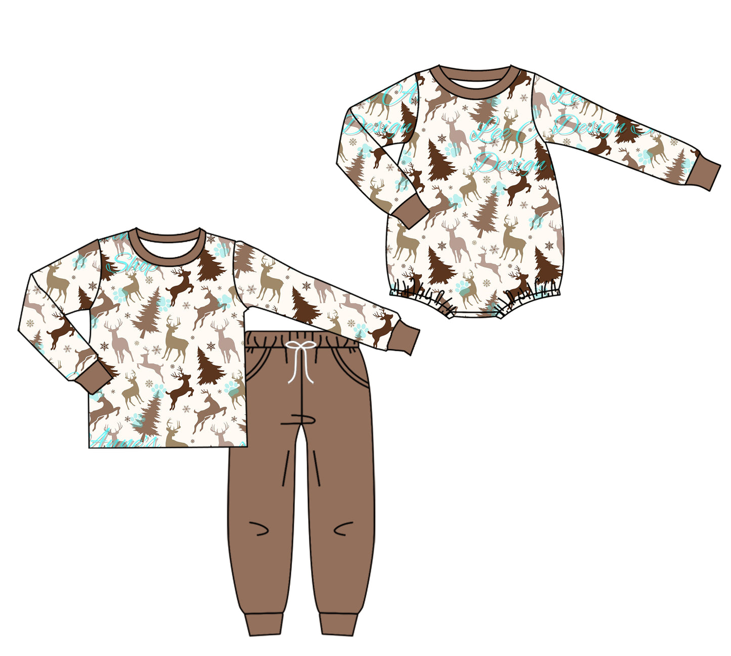 25.7.19 custom each style moq 5eta 4-6week Sibling Sister Christmas trees baby boy long sleeve pants sets and rompers match family design