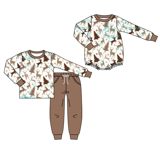 25.7.19 custom each style moq 5eta 4-6week Sibling Sister Christmas trees baby boy long sleeve pants sets and rompers match family design