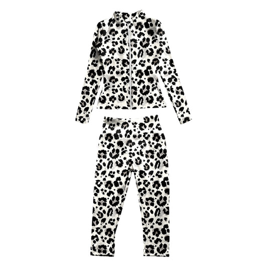 7.3 custom each style moq 5eta 4-6week baby girls clothes leopard black Yoga Suit Zipper Long Sleeve Pants Set