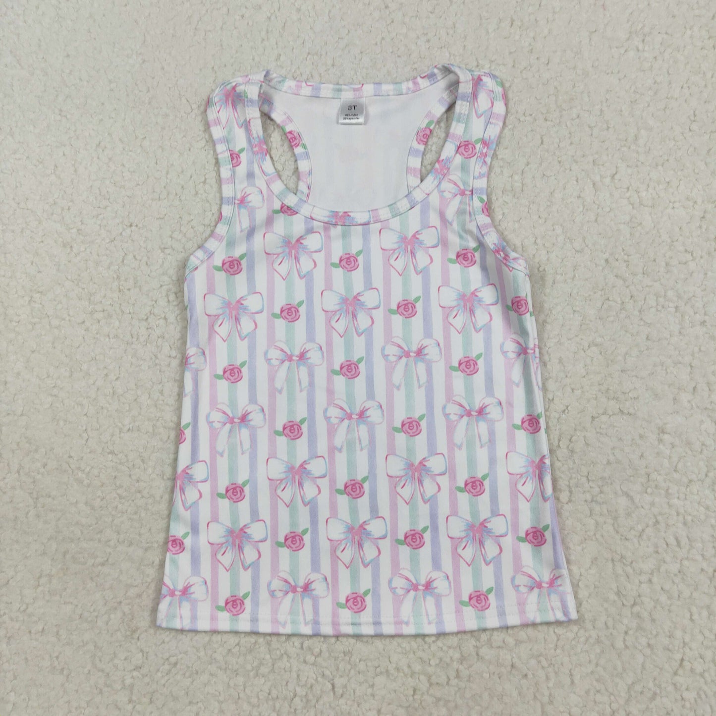 RTS NO MOQ（In Stock) GT1014 Flower bow pattern colorful striped vest yoga top