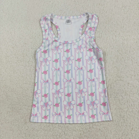 RTS NO MOQ（In Stock) GT1014 Flower bow pattern colorful striped vest yoga top