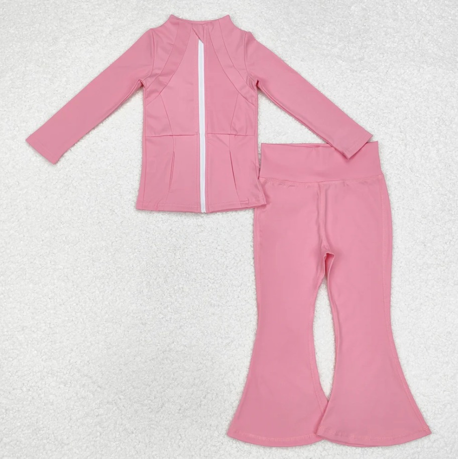 RTS NO MOQ Solid Color Zipper Top-Bell Pants Yoga Wear Sports Suit