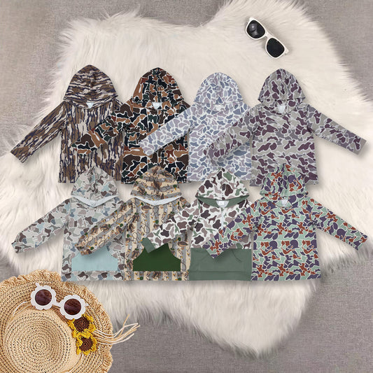 RTS NO MOQ Sibling baby girl clothes camouflage hooded long sleeved tops