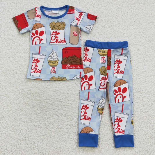 RTS NO MOQ（In Stock ) BSPO0148 chick-A Blue Short Sleeve Pants Set