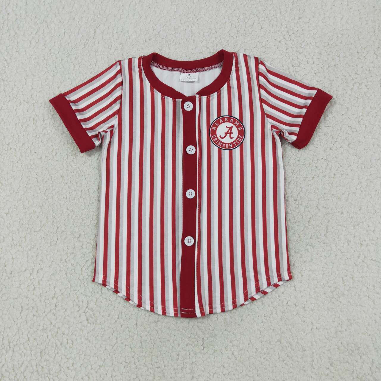NEW RTS NO MOQ milk silk BT1746  Baby Boys Red Stripe Team Print Button Short Sleeve T Shirt Top