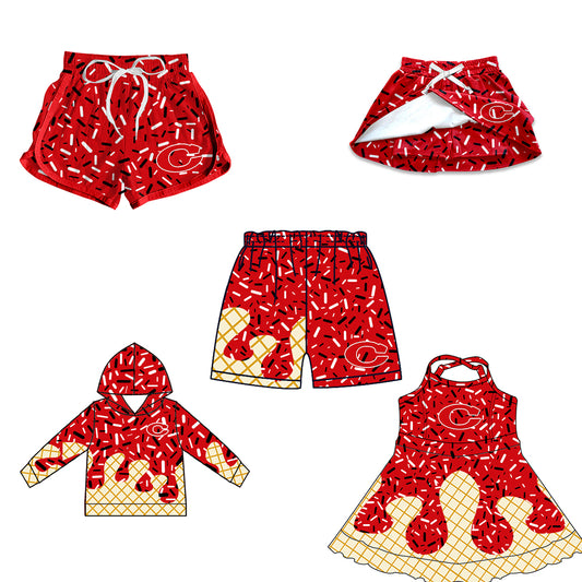Custom moq 5 mix size milk silk baby girls clothes team red hooded long sleeve tops and skirt and dress and shorts 1 and shorts 2-25.7.3