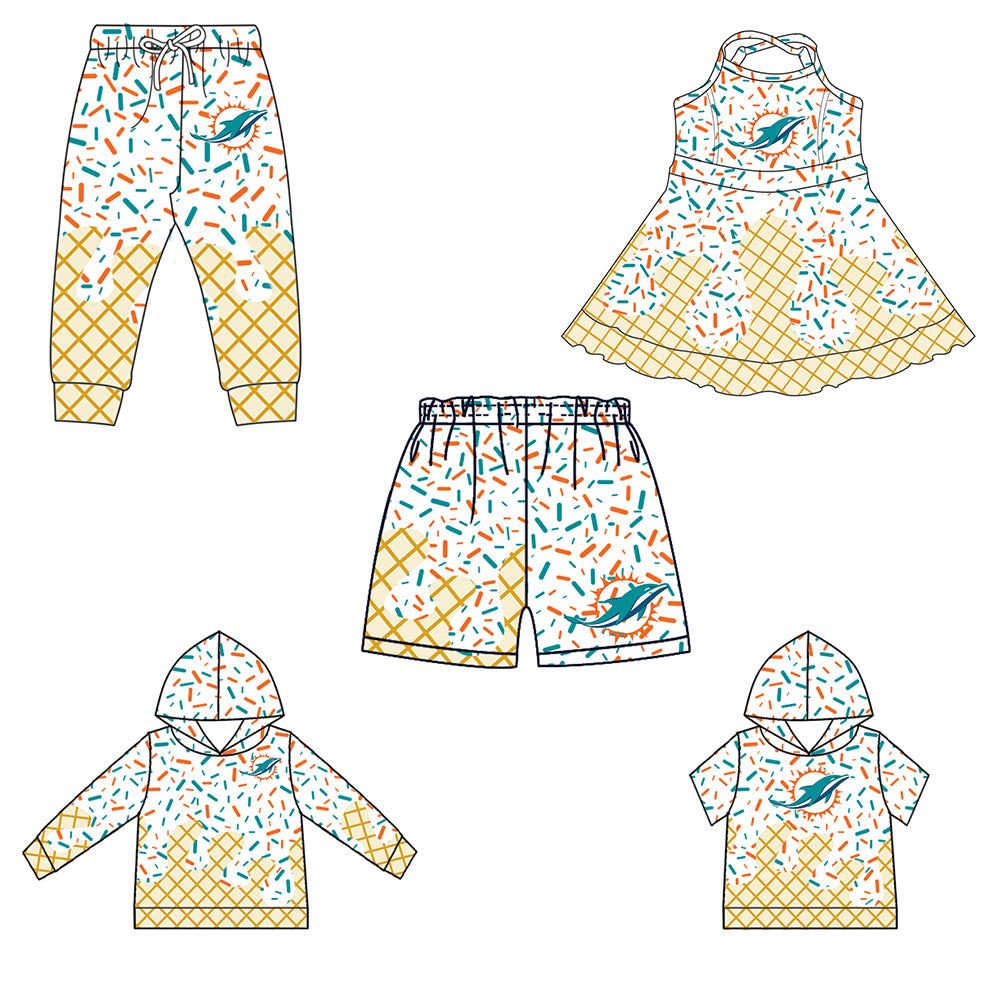 Custom summer teams baby girls clothes team white hooded long sleeve tops and short sleeve top and dress and pants and shorts-25.6.18