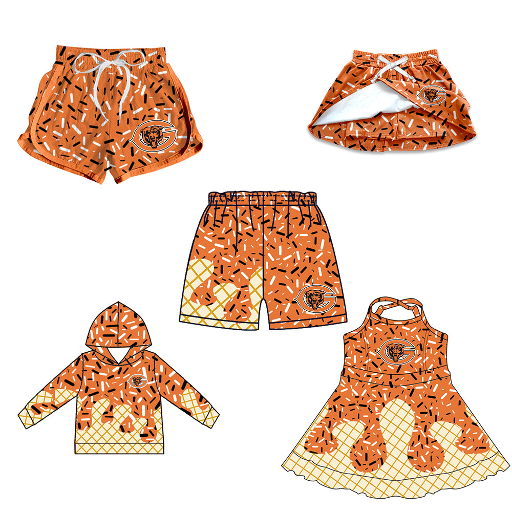 Custom moq 5 mix size milk silk baby girls clothes team orange hooded long sleeve tops and skirt and dress and shorts 1 and shorts 2-25.7.4
