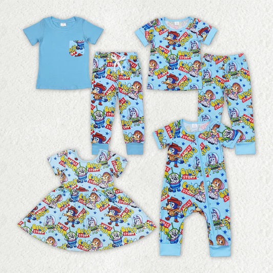 RTS NO MOQ  Baby Boys Dogs Sibling Summer Girls Dresses Clothes Sets