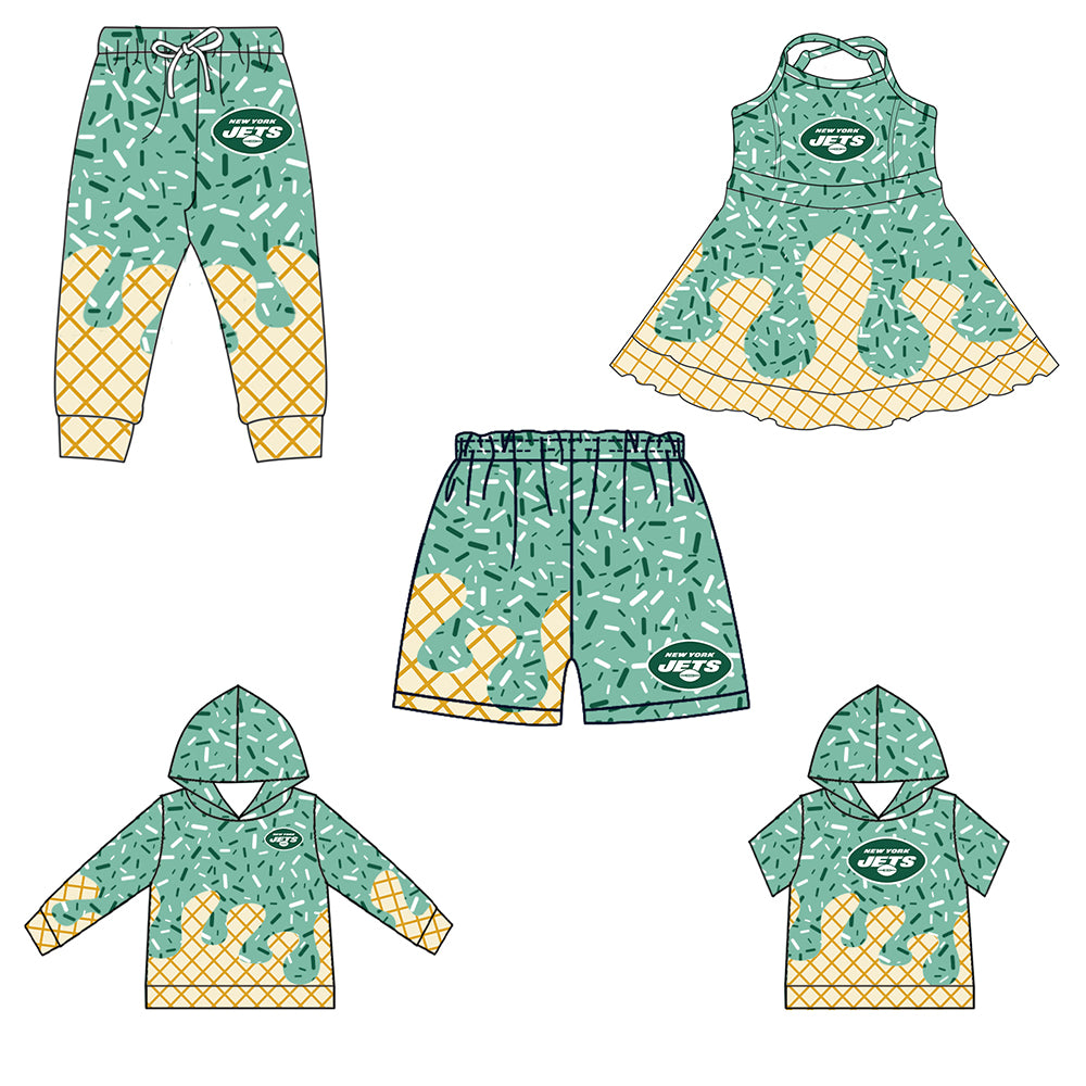 Custom summer teams baby girls clothes team green hooded long sleeve tops and short sleeve top and dress and pants and shorts-25.6.19