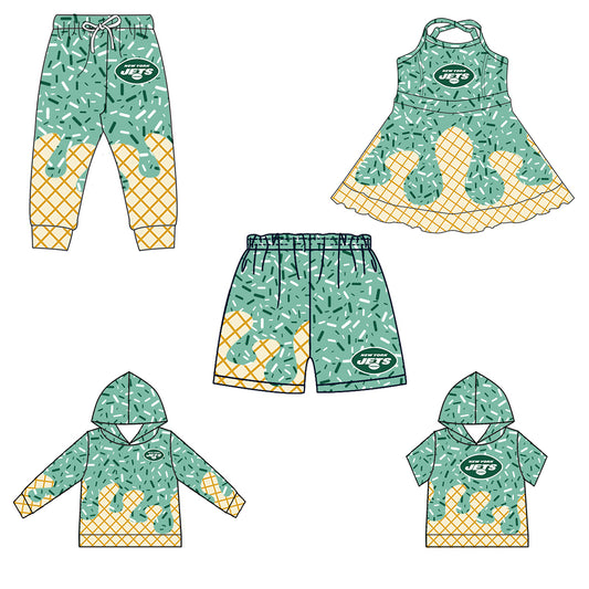 Custom summer teams baby girls clothes team green hooded long sleeve tops and short sleeve top and dress and pants and shorts-25.6.19