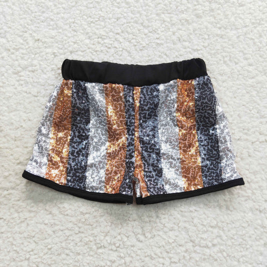 SS0117 Black and white gold striped sequin shorts
