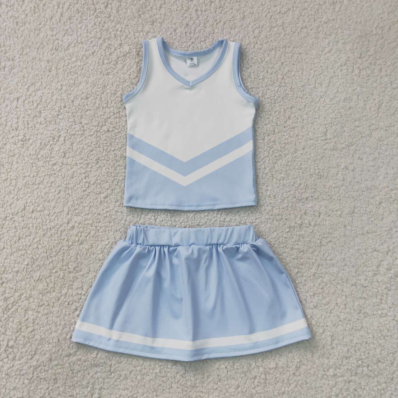 RTS NO MOQ yoga fabric GSD4188 Baby Girls Light Blue Stripe Vest Skort Team Active Yoga Outfit