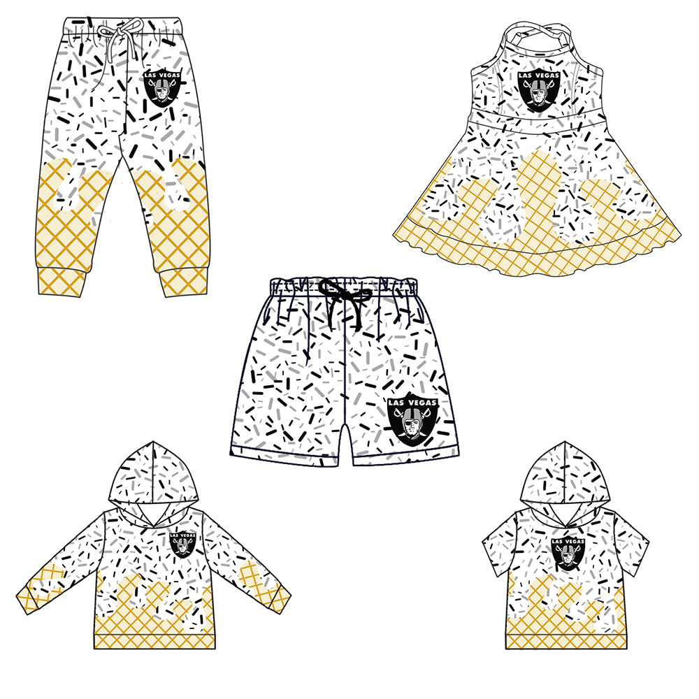 Custom summer teams baby girls clothes team white hooded long sleeve tops and short sleeve top and dress and pants and shorts-25.6.12