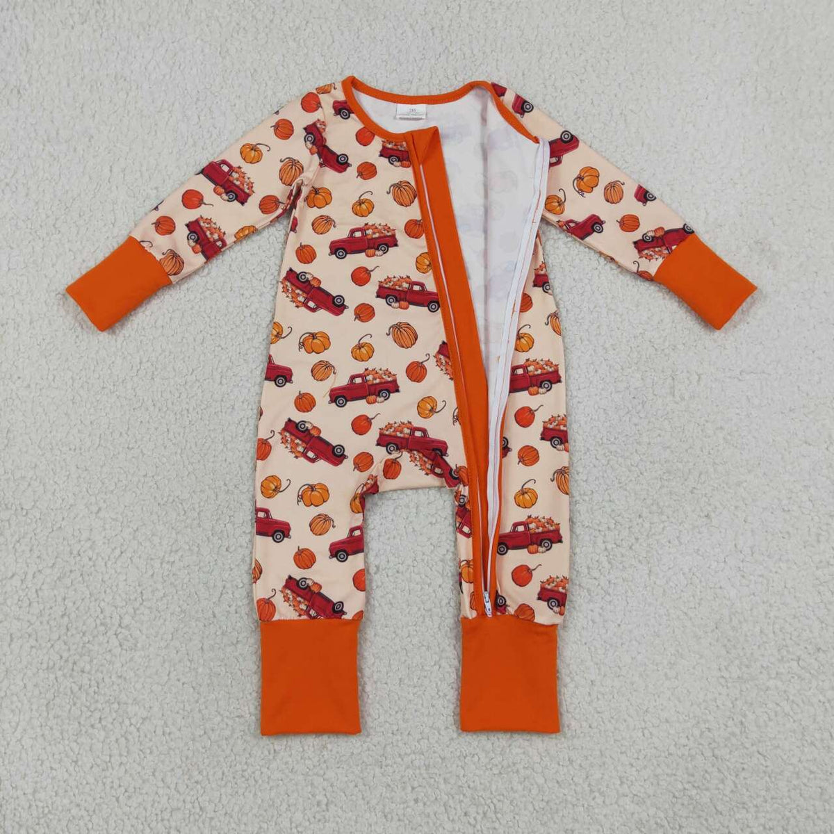 NEW RTS NO MOQ milk silk LR3234 Baby Boys Long Sleeve Pumpkins Trucks Fall Two Way Zip Convertible Romper