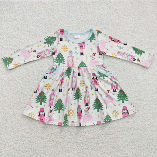 GLD0245 -Christmas Tree Snowflake White Long Sleeve Dress