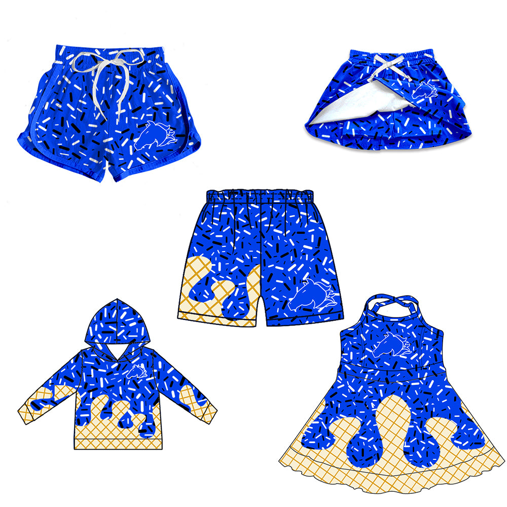 Custom moq 5 mix size milk silk baby girls clothes team blue hooded long sleeve tops and skirt and dress and shorts 1 and shorts 2-25.7.5